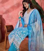 Women blue  pure cotton embroidered kurta set