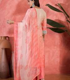 Women peach  pure cotton embroidered kurta set