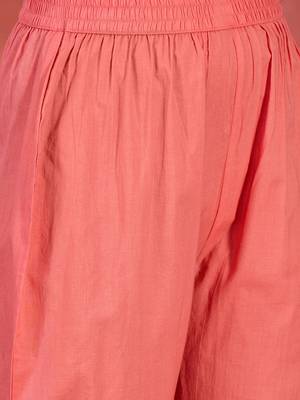 Women peach pure cotton embroidered kurta set 3