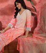 Women peach  pure cotton embroidered kurta set