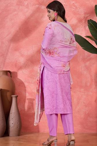 Women purple  pure cotton embroidered kurta set