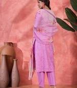 Women purple  pure cotton embroidered kurta set