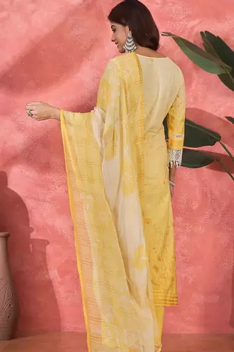 Women mustard pure cotton embroidered kurta set