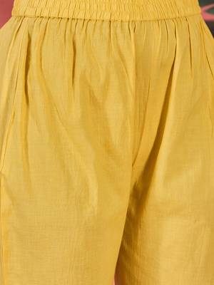 Women mustard pure cotton embroidered kurta set 3