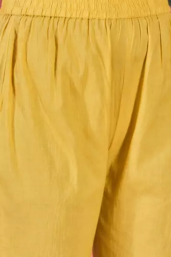 Women mustard pure cotton embroidered kurta set