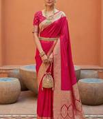Pink soft banarasi silk fabric saree with natural zari weaving in gala border