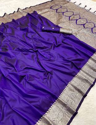 Violet soft banarasi silk fabric saree with natural zari weaving in gala border 2