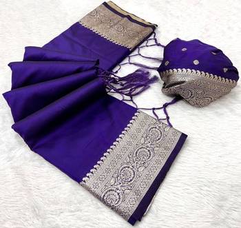 Violet soft banarasi silk fabric saree with natural zari weaving in gala border 3