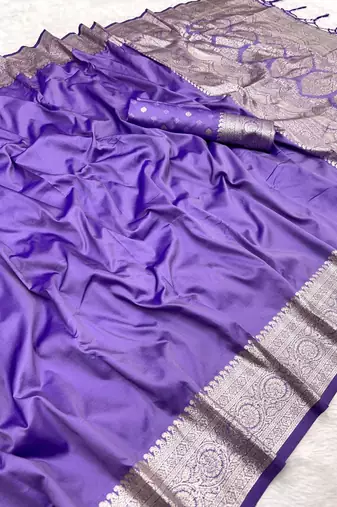 Lavender soft banarasi silk fabric saree with natural zari weaving in gala border