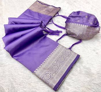 Lavender soft banarasi silk fabric saree with natural zari weaving in gala border 3