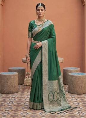 Sea green soft banarasi silk fabric saree with natural zari weaving in gala border 1