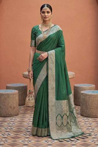 Sea green soft banarasi silk fabric saree with natural zari weaving in gala border