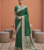 Sea green soft banarasi silk fabric saree with natural zari weaving in gala border