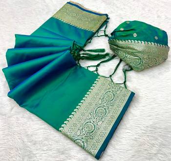 Sea green soft banarasi silk fabric saree with natural zari weaving in gala border 2