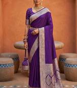 Purple soft banarasi silk fabric saree with natural zari weaving in gala border