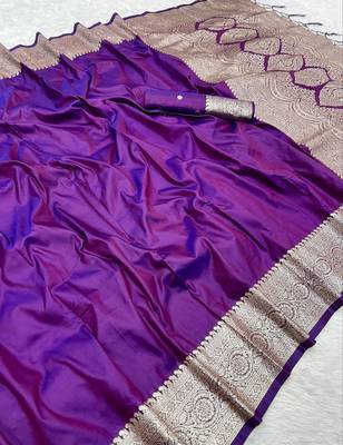 Purple soft banarasi silk fabric saree with natural zari weaving in gala border 2