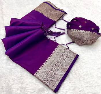 Purple soft banarasi silk fabric saree with natural zari weaving in gala border 3
