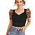 black polka dot crop top for women     aesthetic v-neck puff sleeve designer top
