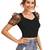  black polka dot crop top for women     aesthetic v-neck puff sleeve designer top