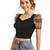  black polka dot crop top for women     aesthetic v-neck puff sleeve designer top
