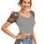  grey dot printed puff sleeve crop top for women     aesthetic v-neck designer top
