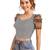  grey dot printed puff sleeve crop top for women     aesthetic v-neck designer top