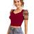  maroon dot printed puff sleeve crop top for women     aesthetic v-neck designer top