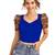  royal blue dot printed puff sleeve crop top for women     aesthetic v-neck designer top