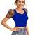 royal blue dot printed puff sleeve crop top for women     aesthetic v-neck designer top