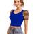  royal blue dot printed puff sleeve crop top for women     aesthetic v-neck designer top