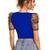  royal blue dot printed puff sleeve crop top for women     aesthetic v-neck designer top