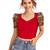  red dot printed puff sleeve crop top for women     aesthetic v-neck designer top