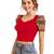  red dot printed puff sleeve crop top for women     aesthetic v-neck designer top