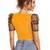  yellow dot printed puff sleeve crop top for women     aesthetic v-neck designer top