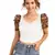  white dot printed puff sleeve crop top for women     aesthetic v-neck designer top