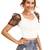  white dot printed puff sleeve crop top for women     aesthetic v-neck designer top