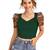  green dot printed puff sleeve crop top for women     aesthetic v-neck designer top