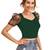  green dot printed puff sleeve crop top for women     aesthetic v-neck designer top