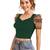  green dot printed puff sleeve crop top for women     aesthetic v-neck designer top
