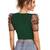  green dot printed puff sleeve crop top for women     aesthetic v-neck designer top