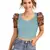  sea green dot printed puff sleeve crop top for women     aesthetic v-neck designer top