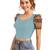  sea green dot printed puff sleeve crop top for women     aesthetic v-neck designer top