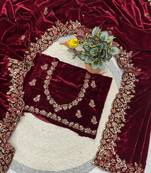 Women maroon embroidered 9000 velvet saree