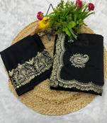 Women black embroidered rangoli crush silk saree
