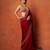 Women red embroidered fandy satin silk saree
