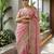 Women pink embroidered fandy satin silk saree