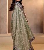 Women mehndi embroidered soft mocha silk saree