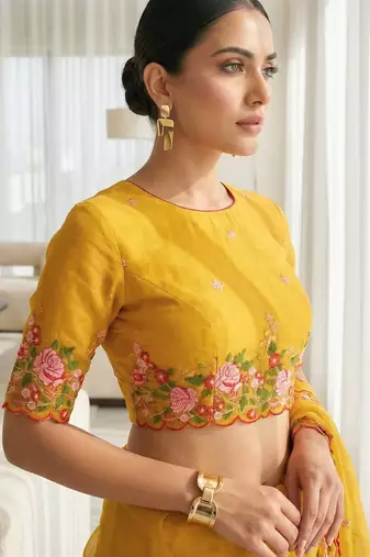 Women yellow embroidered candy crush saree