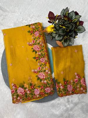 Women yellow embroidered candy crush saree 5