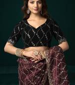 Women maroon embroidered net saree
